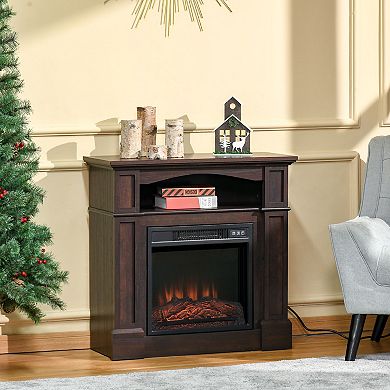 32" Electric Fireplace Mantel Tv Stand Log Space Heater W/ Shelf, 1400w, White