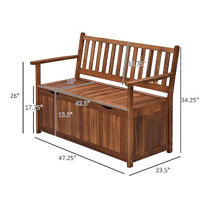 41 Gallon Outdoor Wooden Storage Bench With Lining For Garden Tools Toys, Teak