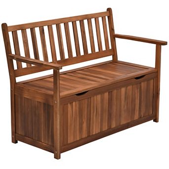 41 Gallon Outdoor Wooden Storage Bench With Lining For Garden Tools Toys, Teak