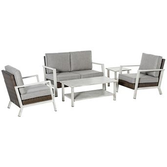Outsunny 5 pc Aluminum Patio Furniture Set, Sofa & Chairs, Tables, Gray