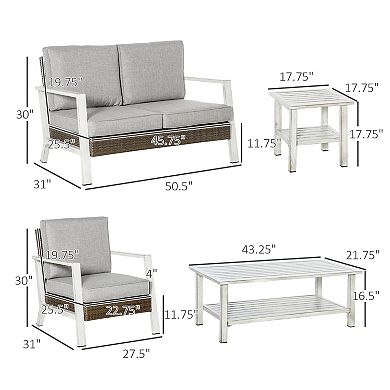 Outsunny 5 Piece Aluminum Patio Furniture Set, Sofa & Chairs, Tables, Gray