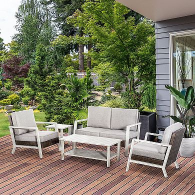 Outsunny 5 Piece Aluminum Patio Furniture Set, Sofa & Chairs, Tables, Gray