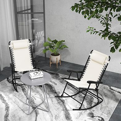 Outsunny Folding Outdoor Rocking Chair Set Of 2 W/ Headrests