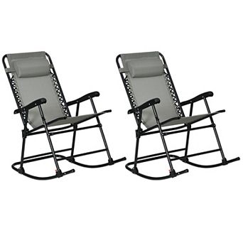 Outsunny Folding Outdoor Rocking Chair Set Of 2 W/ Headrests