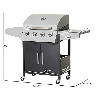 Outsunny 4 Burner Propane Gas Grill with Side Burner