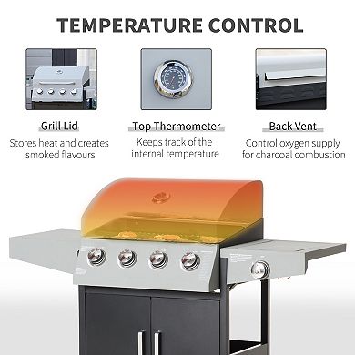 Outsunny 4 Burner Propane Gas Grill with Side Burner