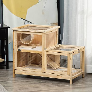 Large Hamster Cages And Habitats, Wooden Small Animal Cage W/ Seesaw, Tray