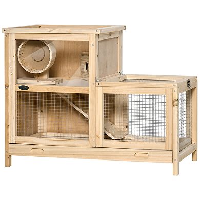 Large Hamster Cages And Habitats, Wooden Small Animal Cage W/ Seesaw, Tray