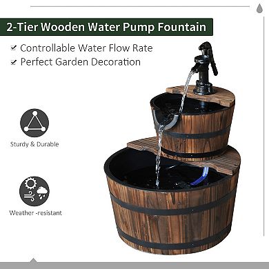 Outsunny Wood Freestanding Fountain, Electric Pump,