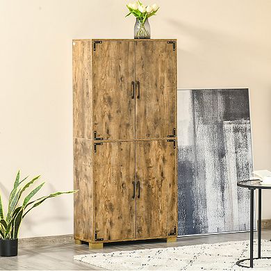 Industrial Style 4-door Pantry Cabinet Organizer W/ Storage Shelves, Rustic Wood