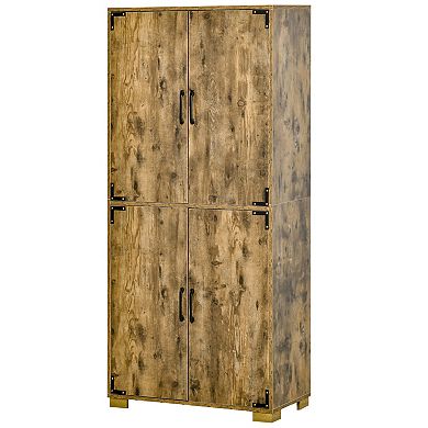 Industrial Style 4-door Pantry Cabinet Organizer W/ Storage Shelves, Rustic Wood