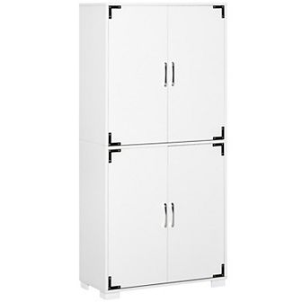 Industrial Style 4-door Pantry Cabinet Organizer W/ Storage Shelves, Rustic Wood