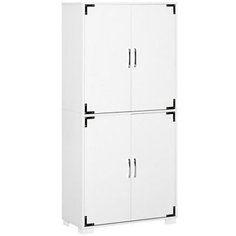 Industrial Style 4-door Pantry Cabinet Organizer W/ Storage Shelves, Rustic Wood