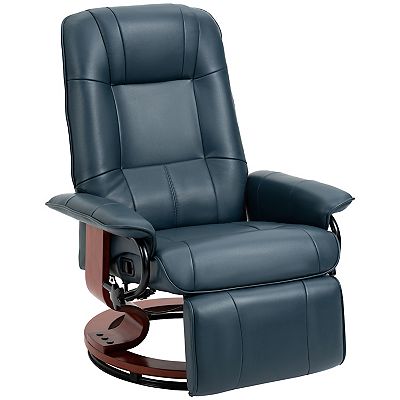 Faux Leather Reclining Lounge Chair Swivel Recliner Sofa Seat With Wood Base