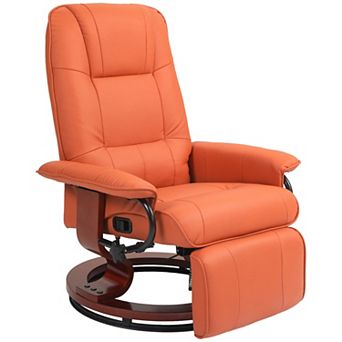 Faux Leather Reclining Lounge Chair Swivel Recliner Sofa Seat With Wood Base