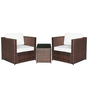 Outsunny Wicker Bistro Patio Set, 2 Porch Chairs & Glass Table