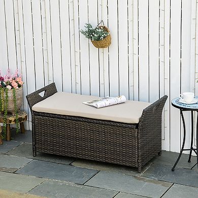 27 Gallon Pe Rattan Wicker Storage Bench, Large Outdoor Patio Box, Red