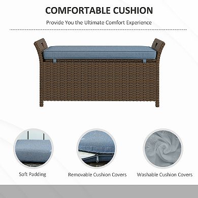 Outsunny 29 Gallon Outdoor Patio Wicker Storage Bench w/ Cushion