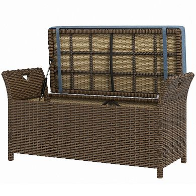 27 Gallon Pe Rattan Wicker Storage Bench, Large Outdoor Patio Box, Red