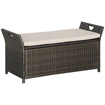 Outsunny 29 Gallon Outdoor Patio Wicker Storage Bench w/ Cushion
