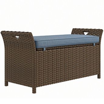 Outsunny 27 Gallon Outdoor Patio Wicker Storage Bench W/ Cushion Dark