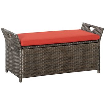Outsunny 27 Gallon Outdoor Patio Wicker Storage Bench W/ Cushion Dark