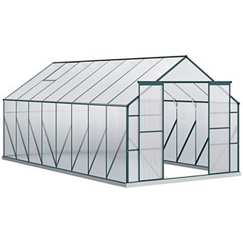 Outsunny 16ft x 8' Polycarbonate Walk-in Greenhouse w/ Sliding Door