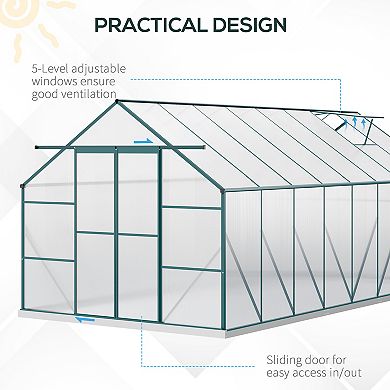 Outsunny 16ft x 8' Polycarbonate Walk-in Greenhouse w/ Sliding Door