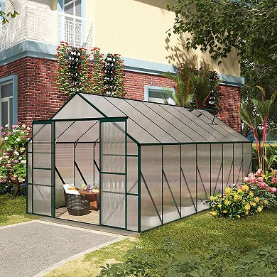 Outsunny 16ft x 8' Polycarbonate Walk-in Greenhouse w/ Sliding Door