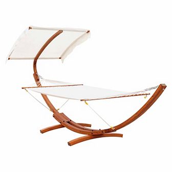 Hammock Swing Bed Outdoor Patio Lounger With Sun Shade For Balcony