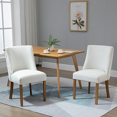 Set Of 2 Modern Dining Room Chairs W/ High Back & Upholstered Seats, Cream White
