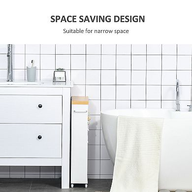 kleankin Slim Bathroom Cabinet with Wheels Storage Organizer