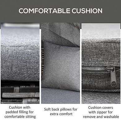 Outdoor Convertible Daybed, 4pc Furniture Set, Sofa, Tea Table, Chairs, Grey