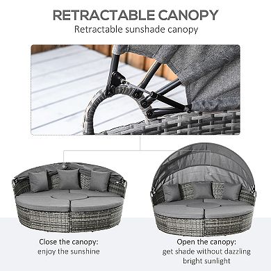 Outdoor Convertible Daybed, 4pc Furniture Set, Sofa, Tea Table, Chairs, Grey