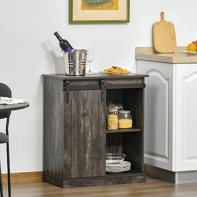 HOMCOM Industrial Sideboard Storage Cabinet Serving Bar Buffet with Sliding Barn Door and 6 Bottle Wine Rack Grey