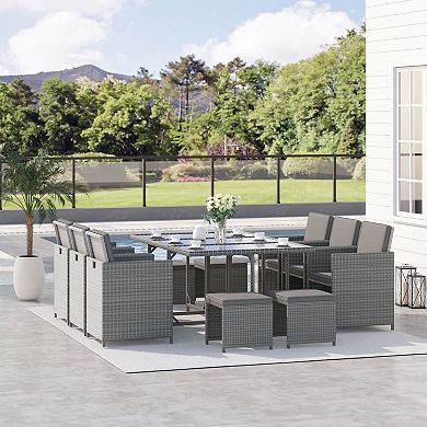 11pc Rattan Sofa Set Outdoor Patio Wicker Dining Furniture Cushioned Seat Table