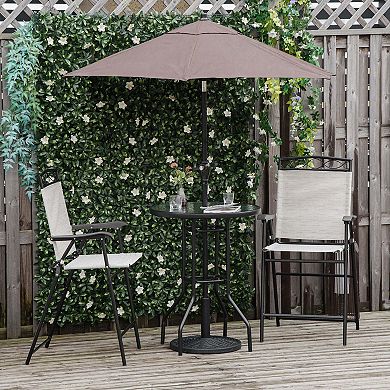 Outsunny 4 Piece Patio Bar Set for 2 with 6' Adjustable Tilt Umbrella, Outdoor Bistro Set with Folding Chairs & Glass Round Dining Table, Black