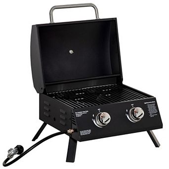 Outsunny Tabletop Propane Gas Grill BBQ w/ 2 Burners Lid Thermometer