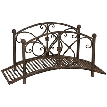 Metal Garden Bridge 3.3', Safety Railings Outdoor Décor For Pond, Stream, Creek