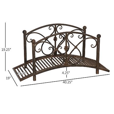 Metal Garden Bridge 3.3', Safety Railings Outdoor Décor For Pond, Stream, Creek