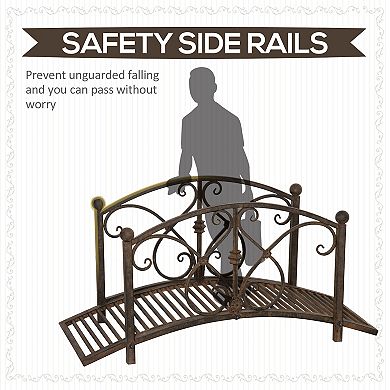 Metal Garden Bridge 3.3', Safety Railings Outdoor Décor For Pond, Stream, Creek