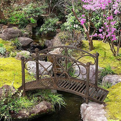 Metal Garden Bridge 3.3', Safety Railings Outdoor Décor For Pond, Stream, Creek