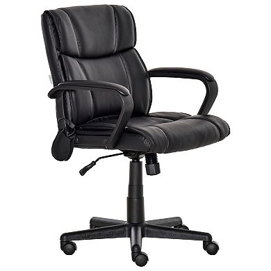 Vinsetto Mid Back Home Office Chair with 2 Point Lumbar Massage USB Power Faux Leather Desk Computer Chair Black
