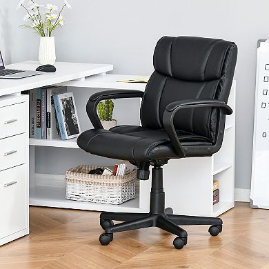 Vinsetto Mid Back Home Office Chair with 2 Point Lumbar Massage USB Power Faux Leather Desk Computer Chair Black