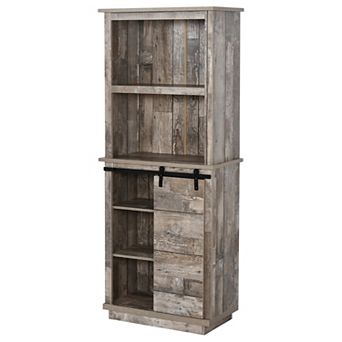 Rustic Wood Large Floor Cupboard Storage Cabinet W/5 tier Shelves, Vintage Wood