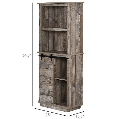 Rustic Wood Large Floor Cupboard Storage Cabinet W/5 Tier Shelves, Vintage Wood