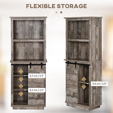 HOMCOM Freestanding Rustic Kitchen Pantry Storage Cabinet with Barn Door Design