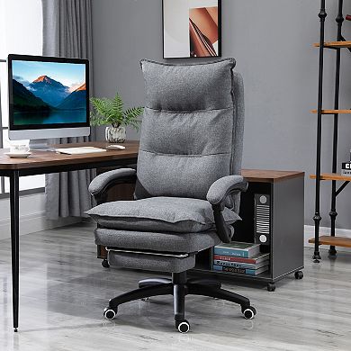 Vinsetto 360 degree Swivel Executive Home Office Chair Adjustable Height Linen Style Fabric Recliner with Retractable Footrest and Double Padding Grey