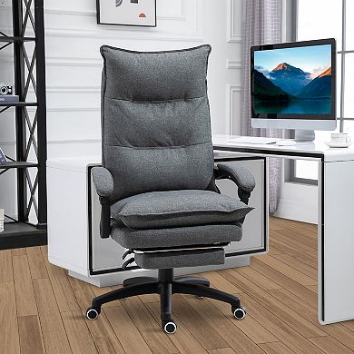Vinsetto 360 degree Swivel Executive Home Office Chair Adjustable Height Linen Style Fabric Recliner with Retractable Footrest and Double Padding Grey
