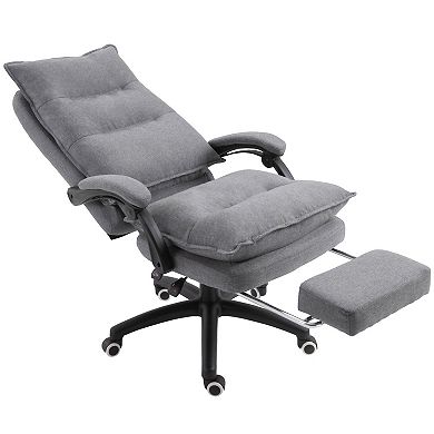 Vinsetto 360 degree Swivel Executive Home Office Chair Adjustable Height Linen Style Fabric Recliner with Retractable Footrest and Double Padding Grey